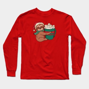 Merry Slothmas // Christmas Sloth with Hot Cocoa Long Sleeve T-Shirt